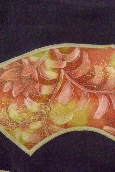 Photo10: O0509E Vintage Japanese kimono   Black TOMESODE formal for women / Silk. Flower,   (Grade B) (10)