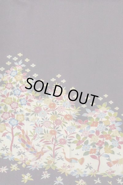 Photo5: O0509F Vintage Japanese kimono   Black TOMESODE formal for women / Silk. Flower,   (Grade B) (5)