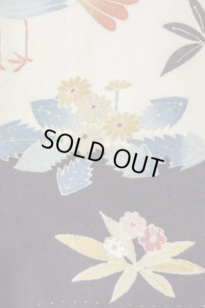 Photo10: O0509F Vintage Japanese kimono   Black TOMESODE formal for women / Silk. Flower,   (Grade B) (10)