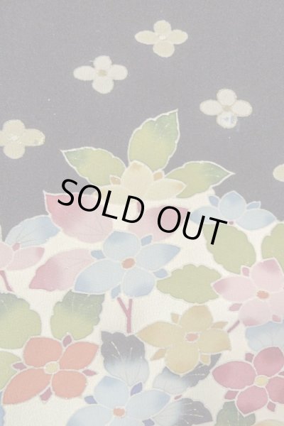 Photo11: O0509F Vintage Japanese kimono   Black TOMESODE formal for women / Silk. Flower,   (Grade B) (11)