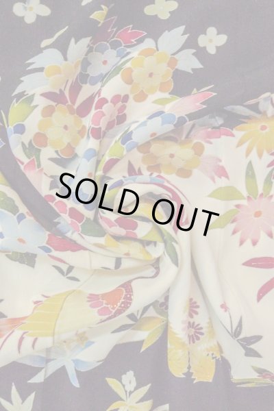 Photo17: O0509F Vintage Japanese kimono   Black TOMESODE formal for women / Silk. Flower,   (Grade B) (17)