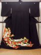 Photo1: O0509G Vintage Japanese kimono   Black TOMESODE formal for women / Silk. Orchid, Tagasode motif  (Grade B) (1)