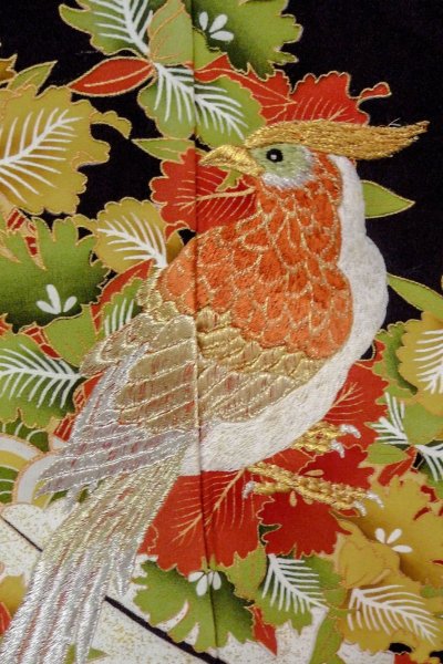 Photo7: O0509G Vintage Japanese kimono   Black TOMESODE formal for women / Silk. Orchid, Tagasode motif  (Grade B) (7)