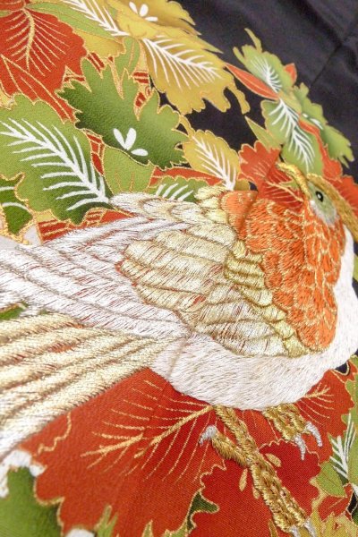 Photo12: O0509G Vintage Japanese kimono   Black TOMESODE formal for women / Silk. Orchid, Tagasode motif  (Grade B) (12)