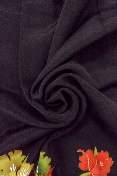 Photo18: O0509G Vintage Japanese kimono   Black TOMESODE formal for women / Silk. Orchid, Tagasode motif  (Grade B) (18)