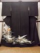 Photo1: O0509H Vintage Japanese kimono   Black TOMESODE formal for women / Silk. Bird, There are stains all over. Pheasant bird motif  (Grade C) (1)