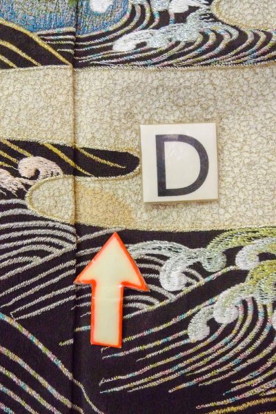 Photo23: O0509H Vintage Japanese kimono   Black TOMESODE formal for women / Silk. Bird, There are stains all over. Pheasant bird motif  (Grade C) (23)