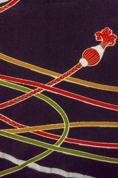 Photo9: O0509L Vintage Japanese kimono   Black TOMESODE formal for women / Silk. Peony,   (Grade B) (9)