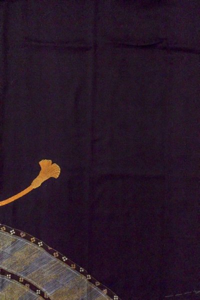 Photo6: O0509N Vintage Japanese kimono   Black TOMESODE formal for women / Silk. KUMIHIMO rope with tassels, Screen motif  (Grade B) (6)