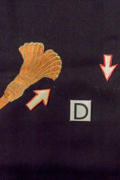 Photo21: O0509N Vintage Japanese kimono   Black TOMESODE formal for women / Silk. KUMIHIMO rope with tassels, Screen motif  (Grade B) (21)