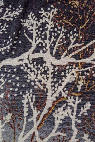 Photo8: O0509P Used Japanese kimono   Black TOMESODE formal for women / Silk. Tree,   (Grade C) (8)