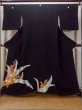 Photo1: O0509R Vintage Japanese kimono   Black TOMESODE formal for women / Silk. Flower,   (Grade C) (1)