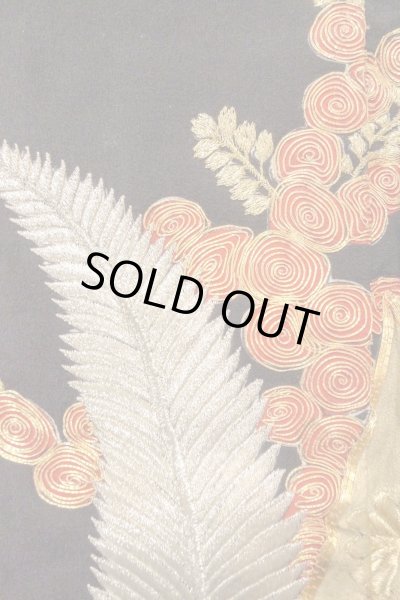 Photo8: O0509R Vintage Japanese kimono   Black TOMESODE formal for women / Silk. Flower,   (Grade C) (8)