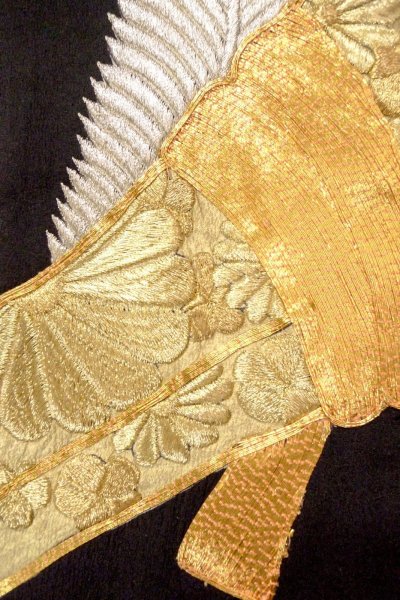 Photo9: O0509R Vintage Japanese kimono   Black TOMESODE formal for women / Silk. Flower,   (Grade C) (9)