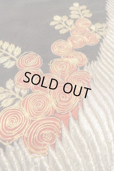 Photo10: O0509R Vintage Japanese kimono   Black TOMESODE formal for women / Silk. Flower,   (Grade C) (10)