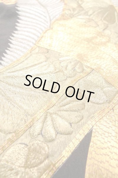 Photo11: O0509R Vintage Japanese kimono   Black TOMESODE formal for women / Silk. Flower,   (Grade C) (11)