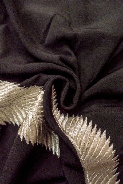 Photo14: O0509R Vintage Japanese kimono   Black TOMESODE formal for women / Silk. Flower,   (Grade C) (14)