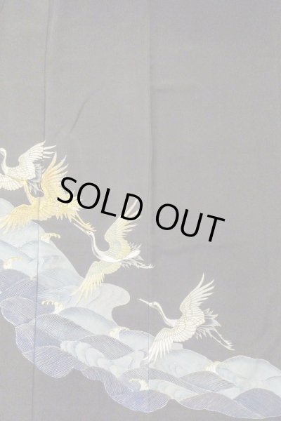 Photo5: O0509S Vintage Japanese kimono   Black TOMESODE formal for women / Silk. Crane,   (Grade C) (5)