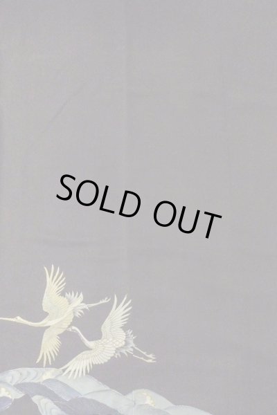 Photo6: O0509S Vintage Japanese kimono   Black TOMESODE formal for women / Silk. Crane,   (Grade C) (6)