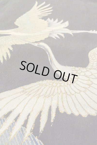 Photo10: O0509S Vintage Japanese kimono   Black TOMESODE formal for women / Silk. Crane,   (Grade C) (10)