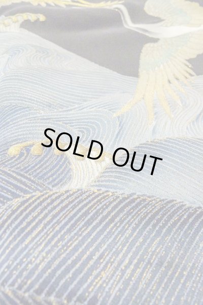 Photo12: O0509S Vintage Japanese kimono   Black TOMESODE formal for women / Silk. Crane,   (Grade C) (12)