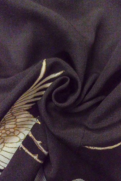 Photo14: O0509S Vintage Japanese kimono   Black TOMESODE formal for women / Silk. Crane,   (Grade C) (14)