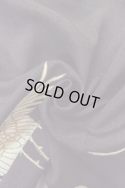Photo14: O0509S Vintage Japanese kimono   Black TOMESODE formal for women / Silk. Crane,   (Grade C) (14)