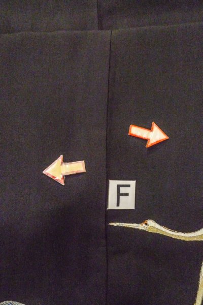 Photo21: O0509S Vintage Japanese kimono   Black TOMESODE formal for women / Silk. Crane,   (Grade C) (21)