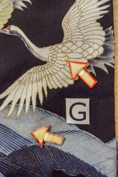 Photo22: O0509S Vintage Japanese kimono   Black TOMESODE formal for women / Silk. Crane,   (Grade C) (22)