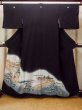 Photo1: O0509T Vintage Japanese kimono   Black TOMESODE formal for women / Silk. Pine tree/branch/needle,   (Grade B) (1)