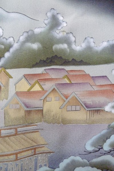 Photo9: O0509T Vintage Japanese kimono   Black TOMESODE formal for women / Silk. Pine tree/branch/needle,   (Grade B) (9)