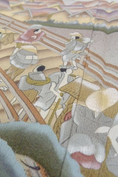 Photo11: O0509T Vintage Japanese kimono   Black TOMESODE formal for women / Silk. Pine tree/branch/needle,   (Grade B) (11)