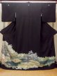 Photo1: O0509U Vintage Japanese kimono   Black TOMESODE formal for women / Synthetic. UME plum bloom,   (Grade B) (1)