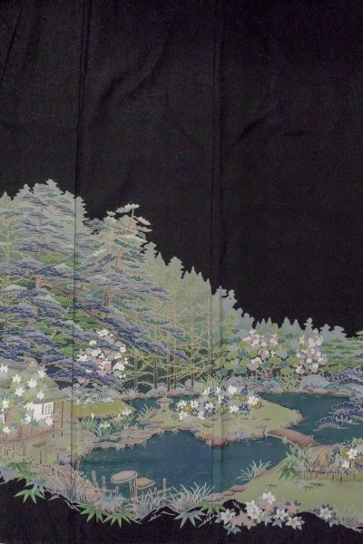 Photo5: O0509U Vintage Japanese kimono   Black TOMESODE formal for women / Synthetic. UME plum bloom,   (Grade B) (5)