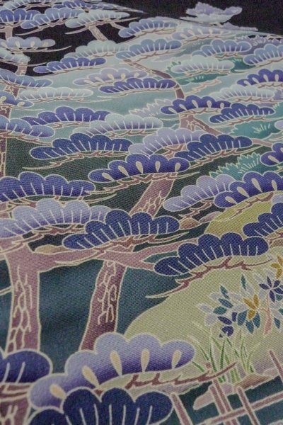 Photo11: O0509U Vintage Japanese kimono   Black TOMESODE formal for women / Synthetic. UME plum bloom,   (Grade B) (11)