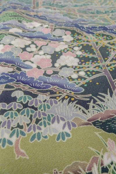 Photo12: O0509U Vintage Japanese kimono   Black TOMESODE formal for women / Synthetic. UME plum bloom,   (Grade B) (12)