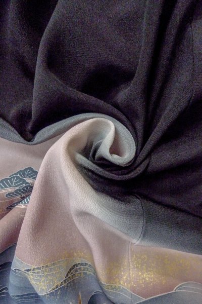 Photo15: Mint O0509V Vintage Japanese kimono   Black TOMESODE formal for women / Silk. UME plum bloom,   (Grade A) (15)