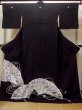 Photo1: O0509X Vintage Japanese kimono   Black TOMESODE formal for women / Silk. UME plum bloom, Silver embroidery  (Grade C) (1)