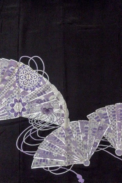 Photo5: O0509X Vintage Japanese kimono   Black TOMESODE formal for women / Silk. UME plum bloom, Silver embroidery  (Grade C) (5)