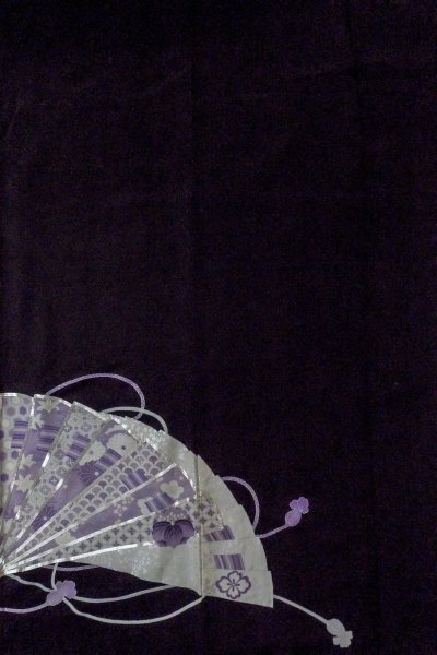 Photo6: O0509X Vintage Japanese kimono   Black TOMESODE formal for women / Silk. UME plum bloom, Silver embroidery  (Grade C) (6)