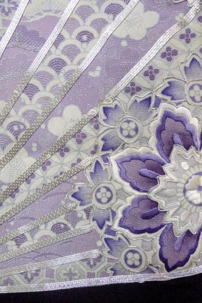 Photo7: O0509X Vintage Japanese kimono   Black TOMESODE formal for women / Silk. UME plum bloom, Silver embroidery  (Grade C) (7)