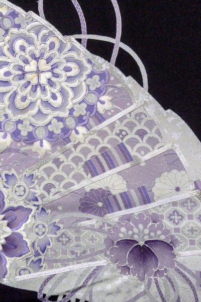 Photo8: O0509X Vintage Japanese kimono   Black TOMESODE formal for women / Silk. UME plum bloom, Silver embroidery  (Grade C) (8)
