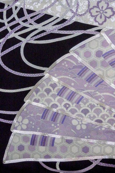 Photo9: O0509X Vintage Japanese kimono   Black TOMESODE formal for women / Silk. UME plum bloom, Silver embroidery  (Grade C) (9)