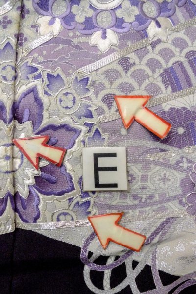 Photo20: O0509X Vintage Japanese kimono   Black TOMESODE formal for women / Silk. UME plum bloom, Silver embroidery  (Grade C) (20)