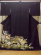 Photo1: O0509Y Vintage Japanese kimono   Black TOMESODE formal for women / Silk. UME plum bloom,   (Grade B) (1)