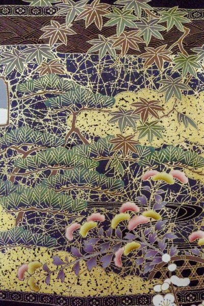 Photo10: O0509Y Vintage Japanese kimono   Black TOMESODE formal for women / Silk. UME plum bloom,   (Grade B) (10)