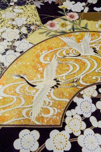 Photo11: O0509Y Vintage Japanese kimono   Black TOMESODE formal for women / Silk. UME plum bloom,   (Grade B) (11)