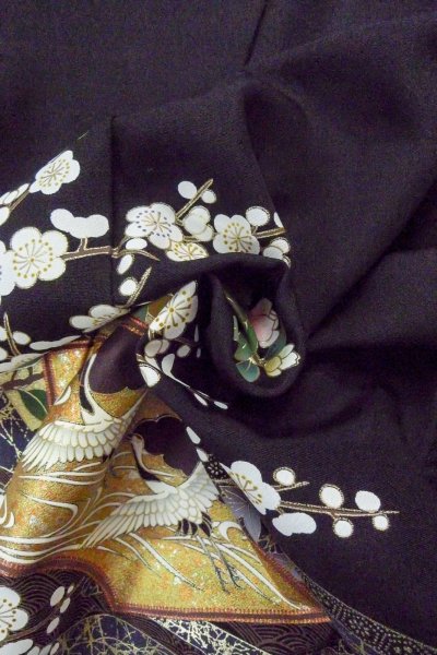 Photo15: O0509Y Vintage Japanese kimono   Black TOMESODE formal for women / Silk. UME plum bloom,   (Grade B) (15)