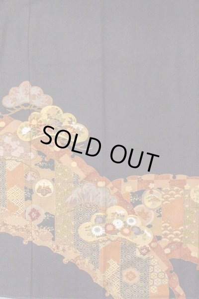 Photo5: O0509Z Vintage Japanese kimono   Black TOMESODE formal for women / Silk. Peony,   (Grade B) (5)