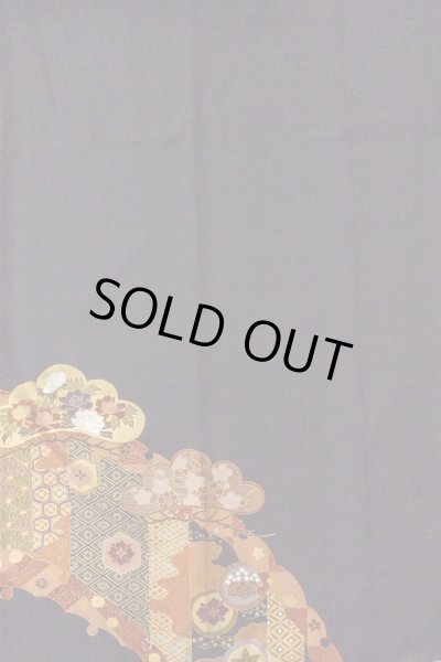 Photo7: O0509Z Vintage Japanese kimono   Black TOMESODE formal for women / Silk. Peony,   (Grade B) (7)